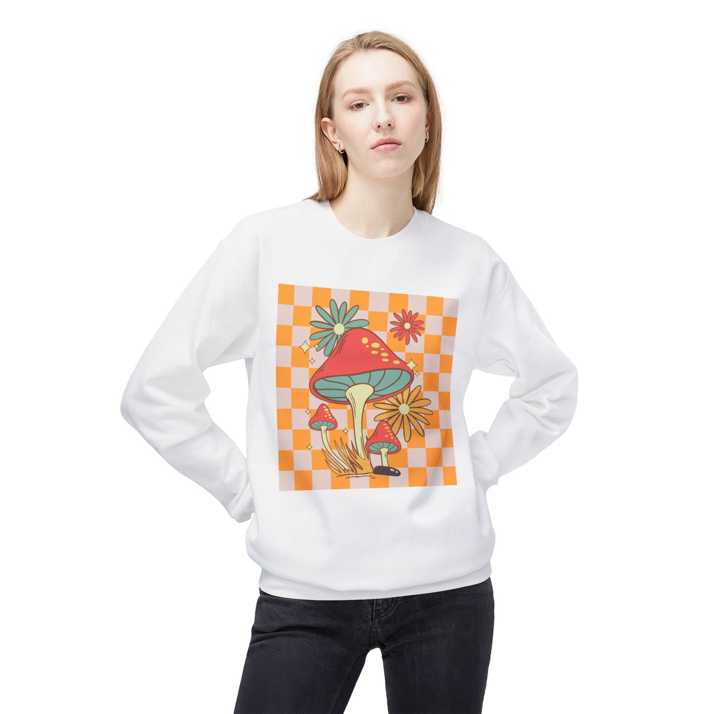 Retro Mushroom Unisex Midweight Softstyle Fleece Crewneck Sweatshirt