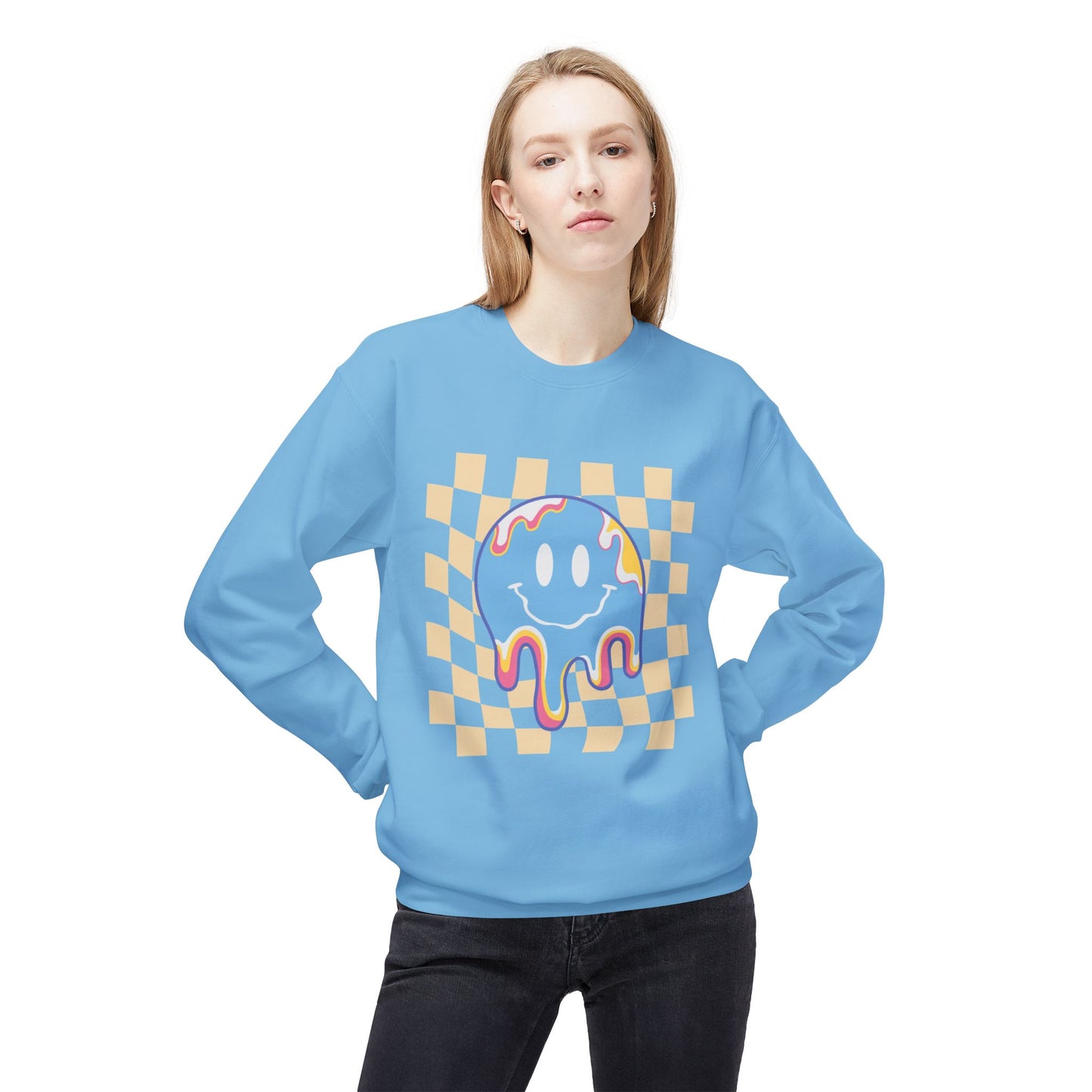 Retro Smiley Face Unisex Midweight Softstyle Fleece Crewneck Sweatshirt