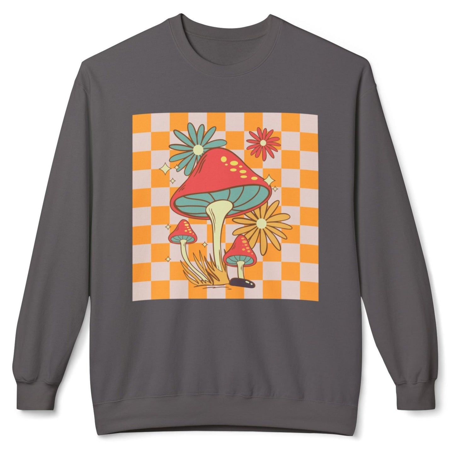 Retro Mushroom Unisex Midweight Softstyle Fleece Crewneck Sweatshirt