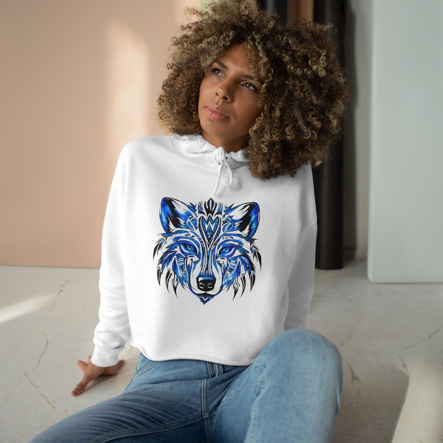 Blue Wolf Crop Hoodie