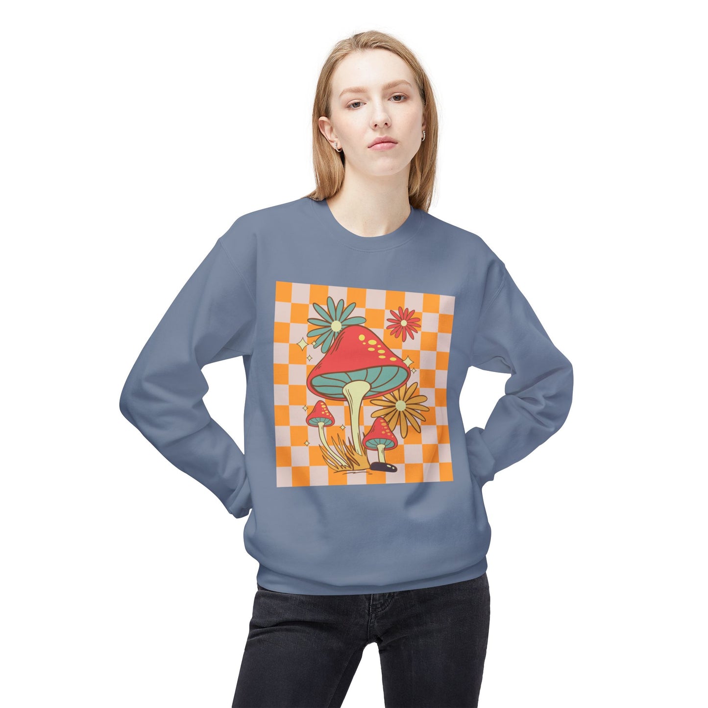 Retro Mushroom Unisex Midweight Softstyle Fleece Crewneck Sweatshirt