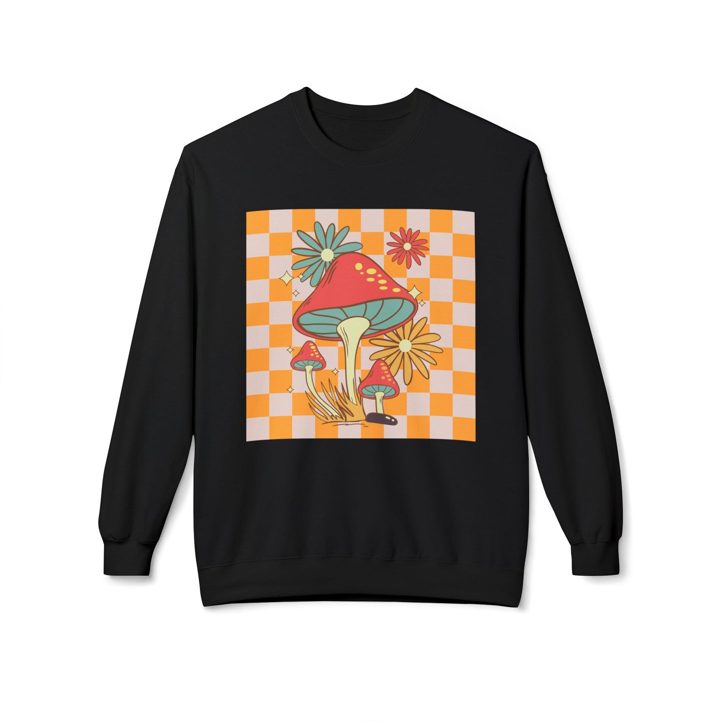 Retro Mushroom Unisex Midweight Softstyle Fleece Crewneck Sweatshirt