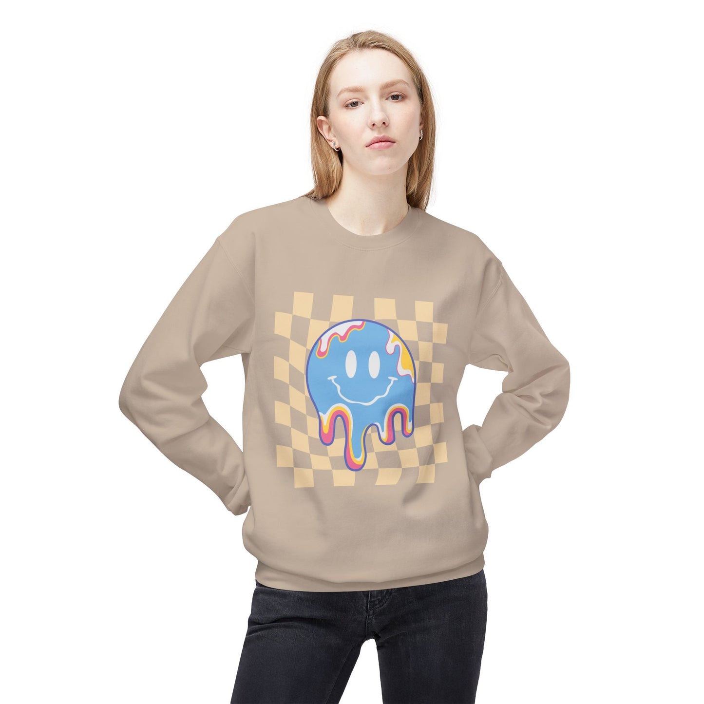 Retro Smiley Face Unisex Midweight Softstyle Fleece Crewneck Sweatshirt