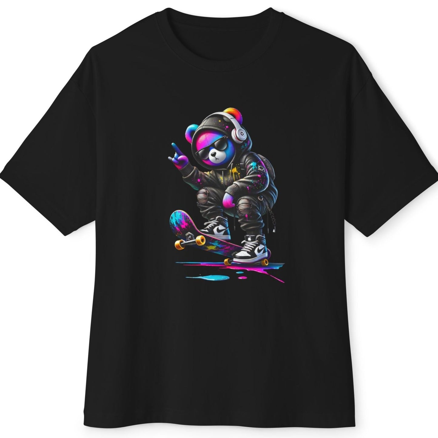 Hip Hop Bear on Skateboard Unisex Oversized Boxy Tee