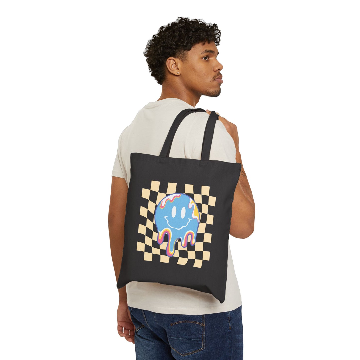 Retro Smiley Cotton Canvas Tote Bag