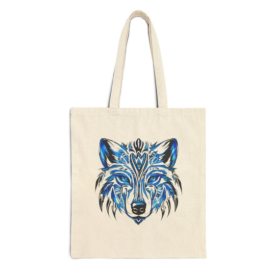 Cotton Blue Wolf Canvas Tote Bag