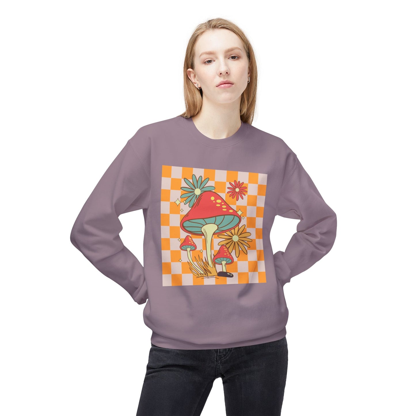 Retro Mushroom Unisex Midweight Softstyle Fleece Crewneck Sweatshirt