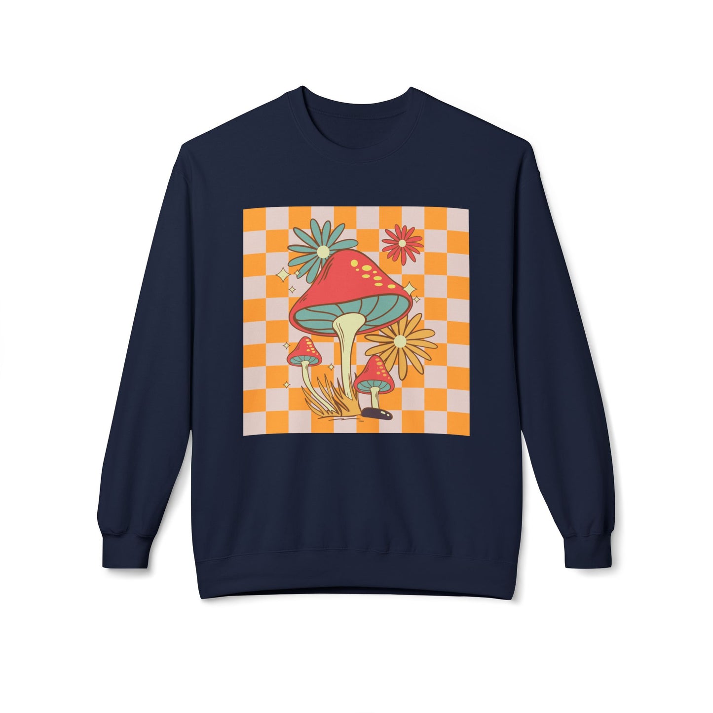 Retro Mushroom Unisex Midweight Softstyle Fleece Crewneck Sweatshirt