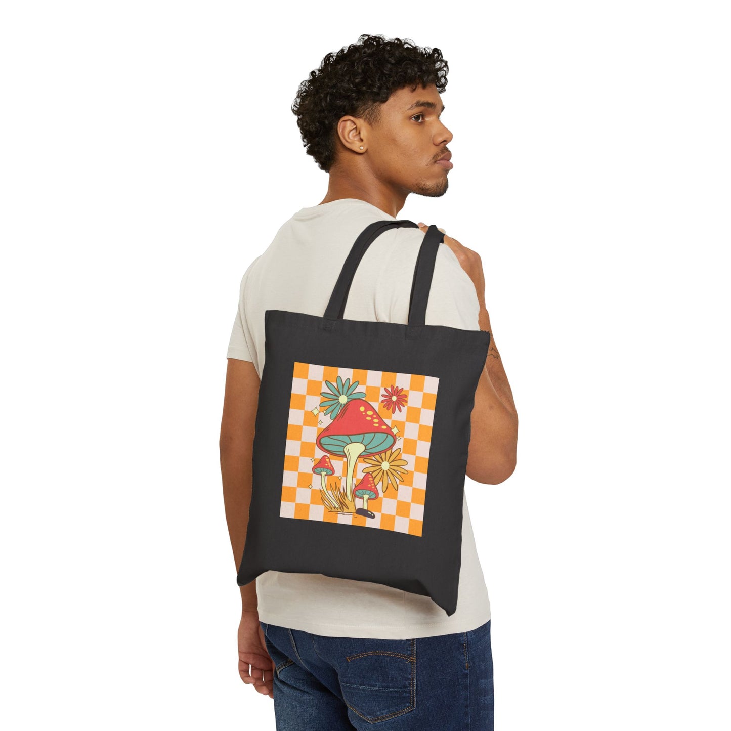 Retro Mushrooms Cotton Canvas Tote Bag