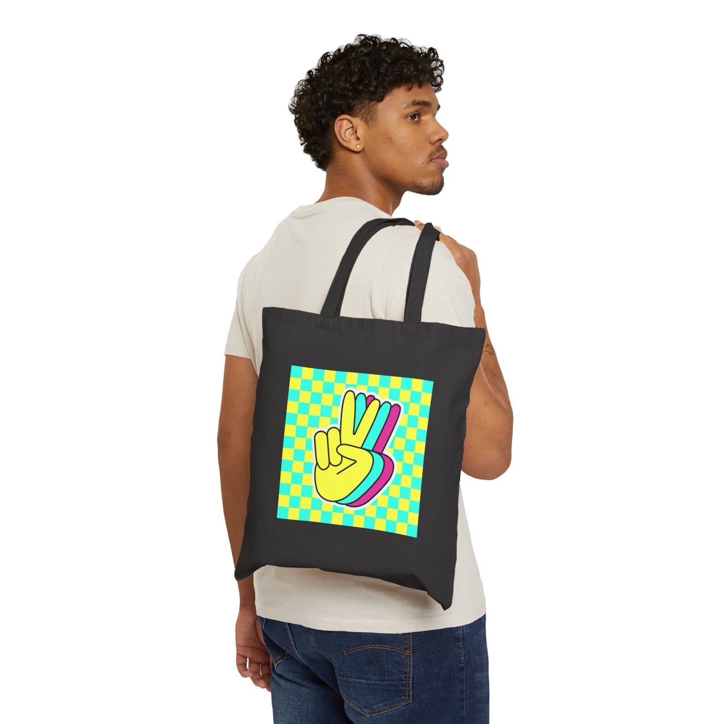 Retro Peace Cotton Canvas Tote Bag