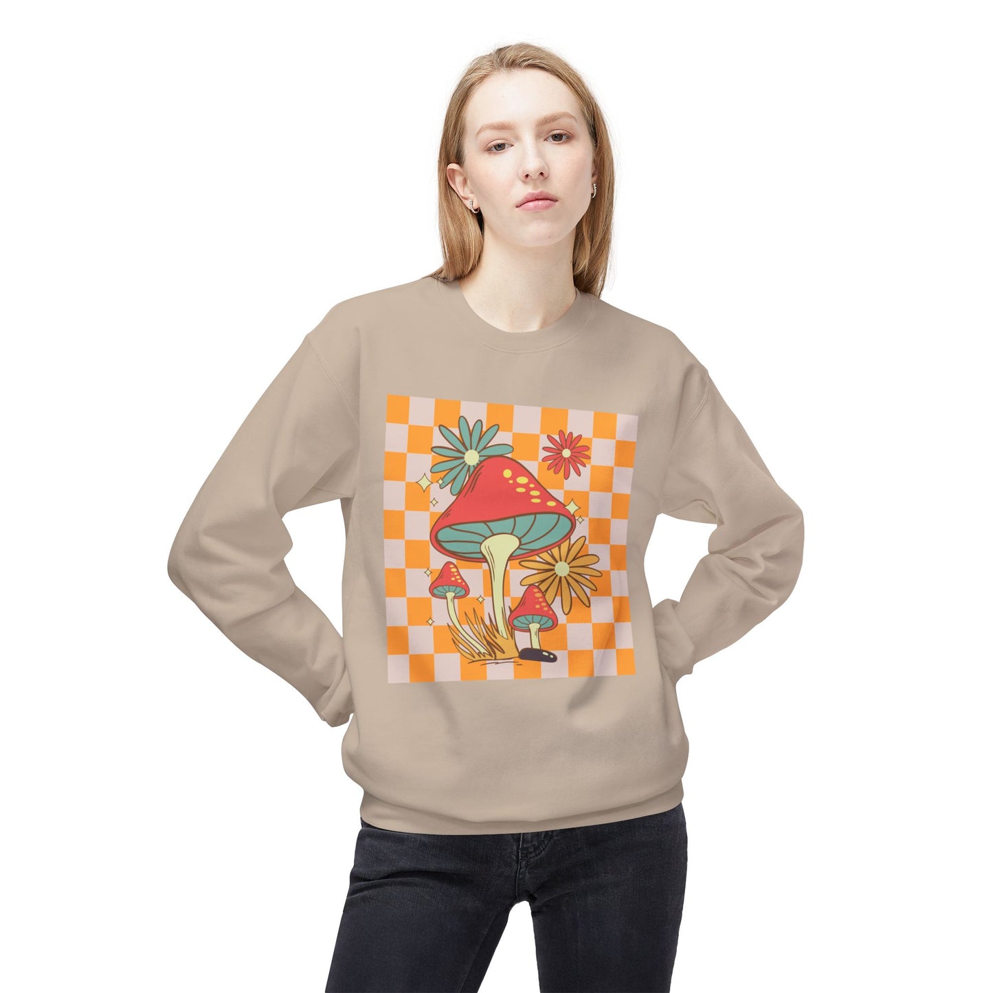 Retro Mushroom Unisex Midweight Softstyle Fleece Crewneck Sweatshirt