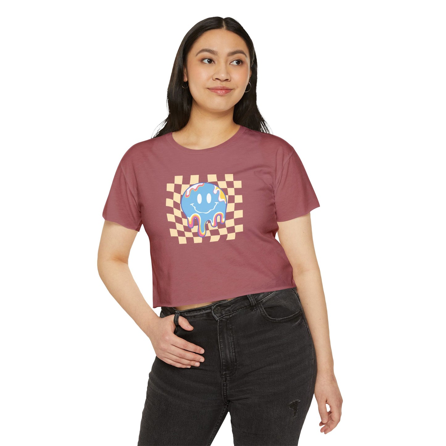 Retro Smiley Face Women's Festival Crop Top