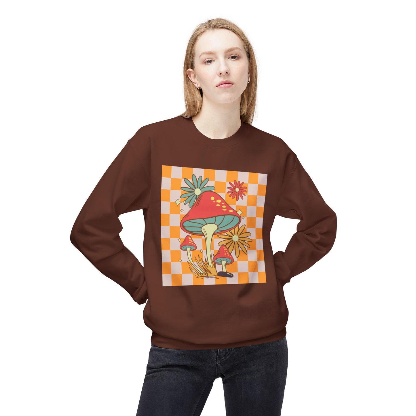 Retro Mushroom Unisex Midweight Softstyle Fleece Crewneck Sweatshirt