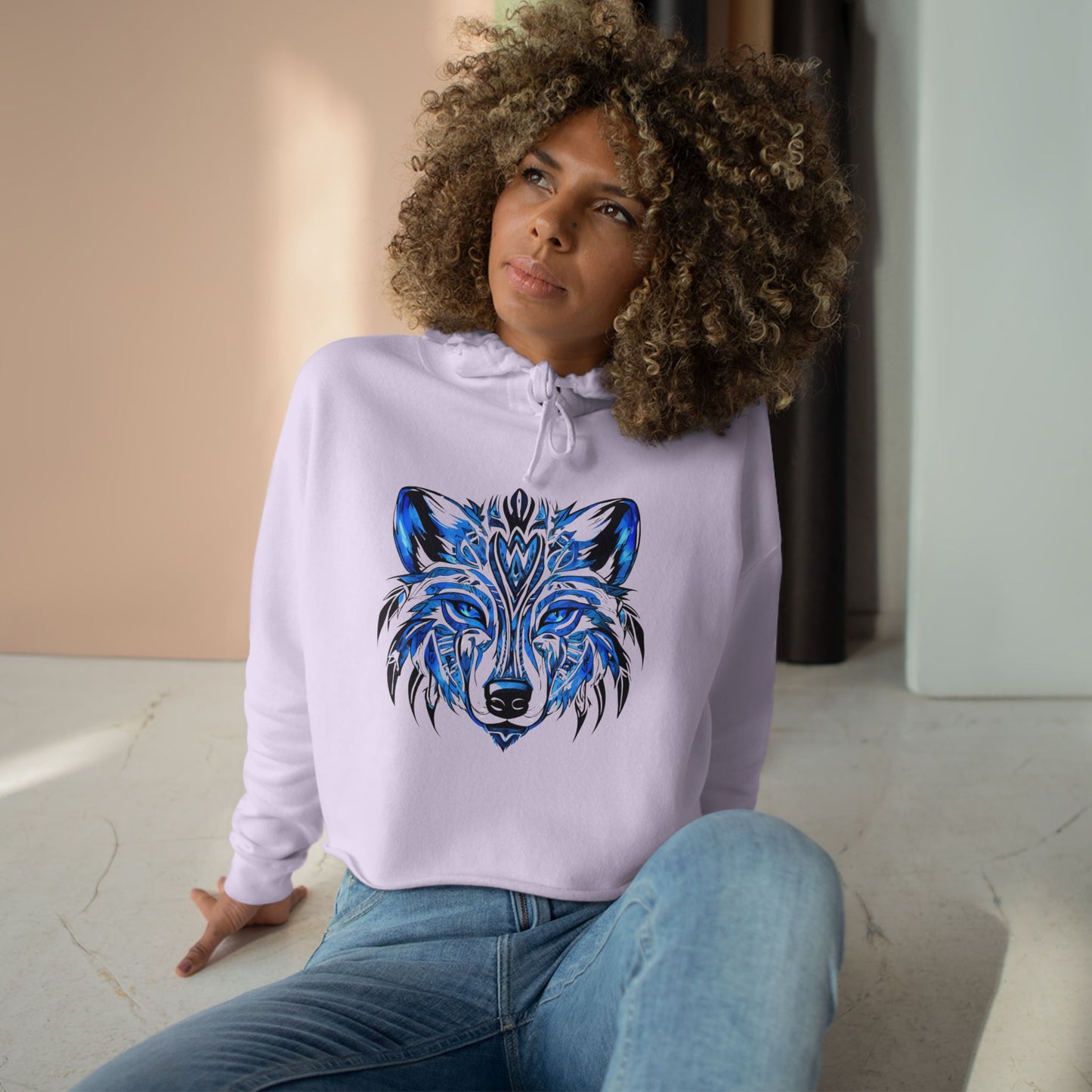 Blue Wolf Crop Hoodie