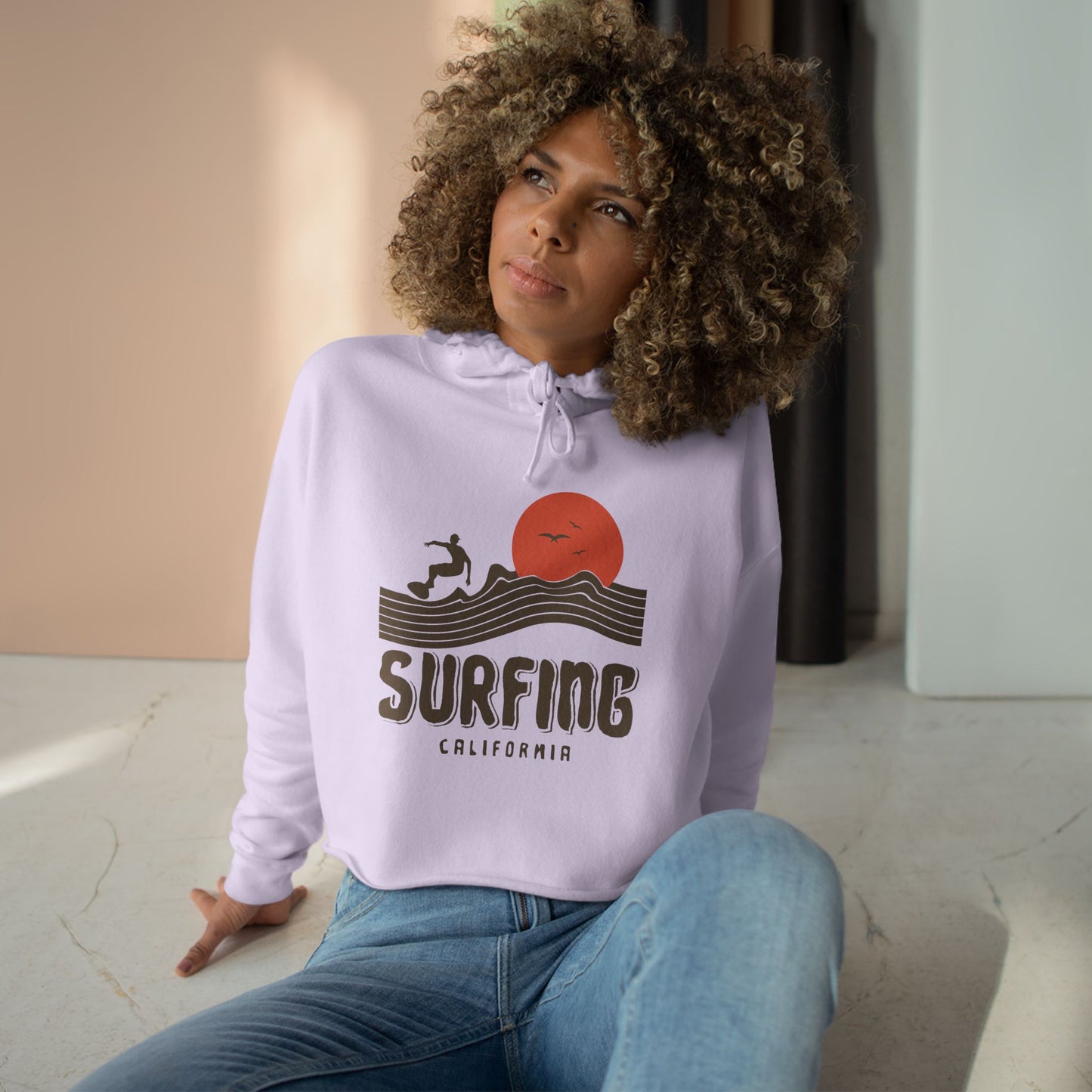 Surfing California Crop Hoodie