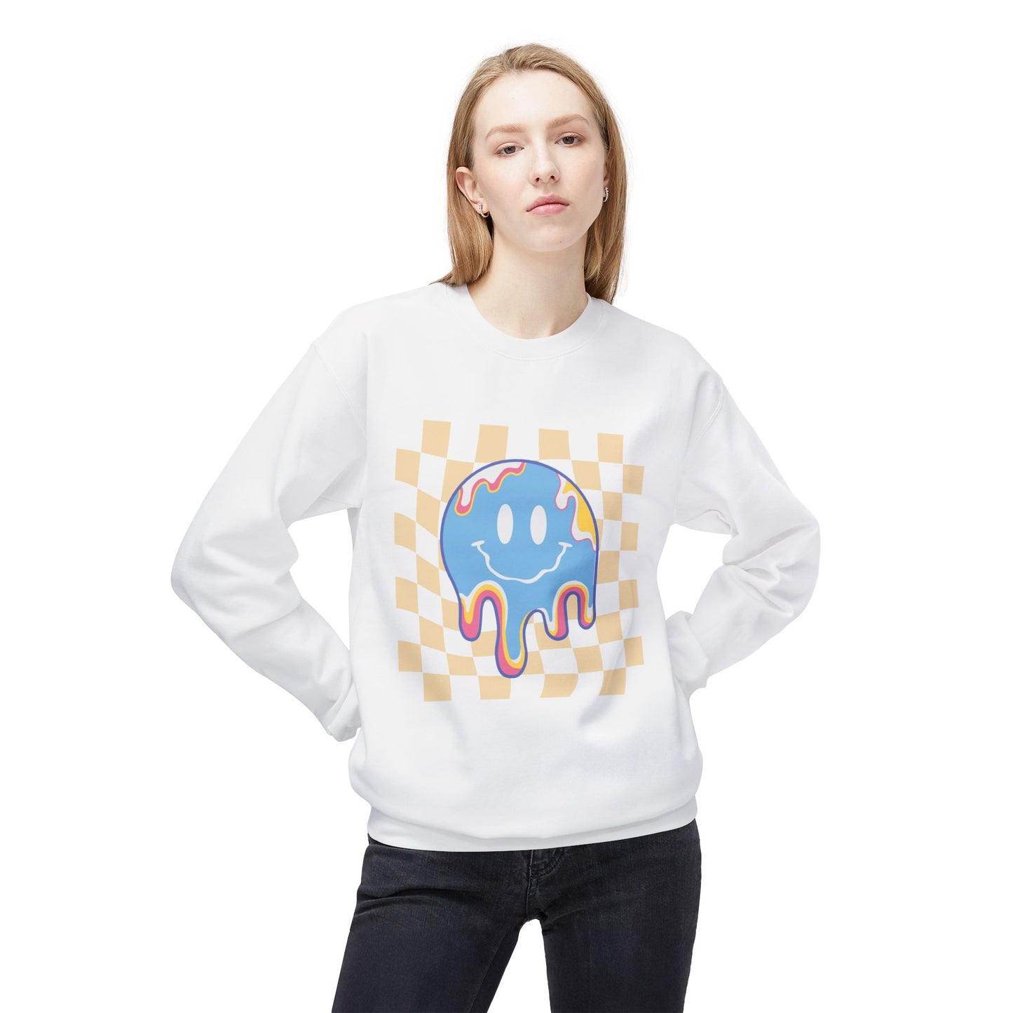 Retro Smiley Face Unisex Midweight Softstyle Fleece Crewneck Sweatshirt